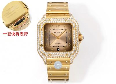 THB Factory Cartier Lighter Solid Gold Santos Middle East Version Tape Gold steel case with White diamonds diameter 39.8mm watch